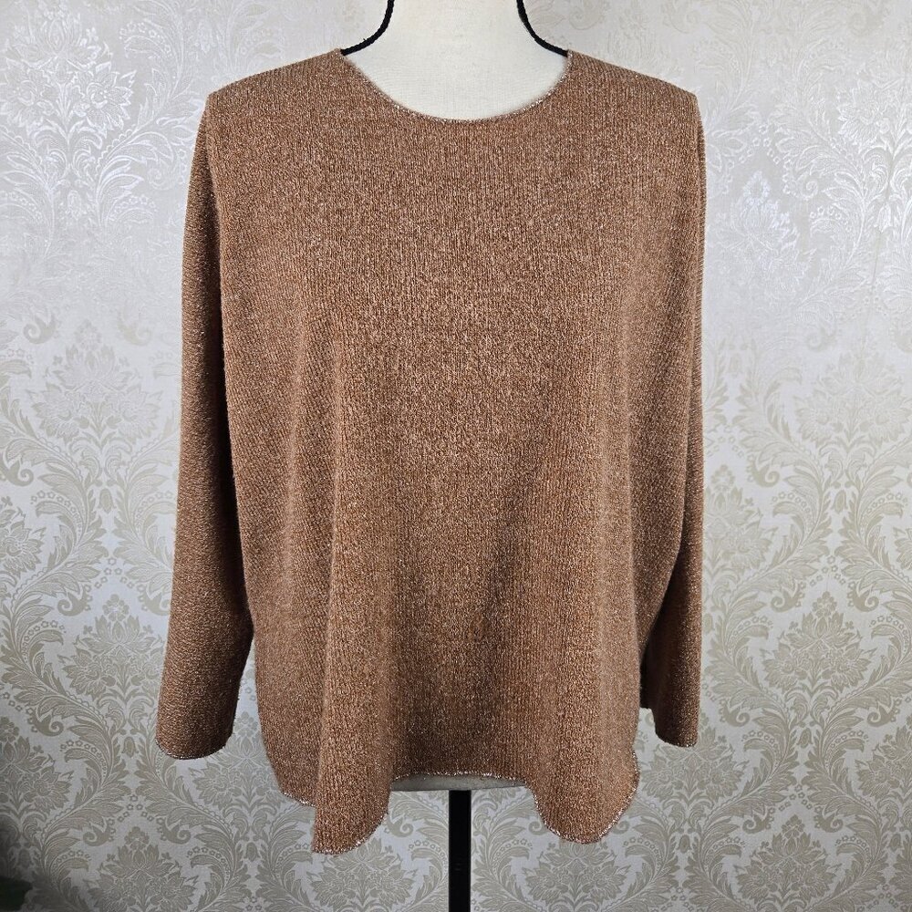 Art 2888 Size M/L Metallic Bronze & Silver Knit Sweater Round Neck Dolman Sleeve